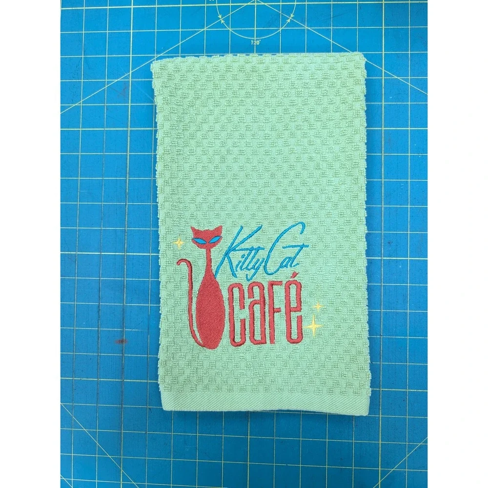 Kitty Cat Cafe Retro Mid Century Modern Atomic Kitchen Bath Hand Towel
